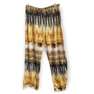 Onque Casuals Yellow Black White Paisley Abstract Lounge Pants Size Large L